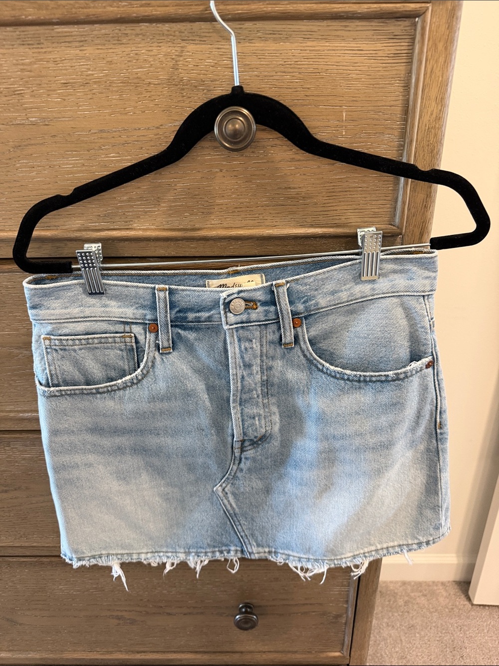 Madewell Light Blue Denim Mini Skirt with Raw Hem